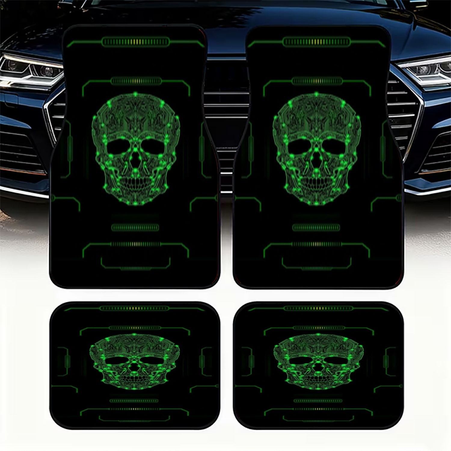 Tech Accessories Luxury - Cyberpunk Skull Car Floor Mats, 4pcs